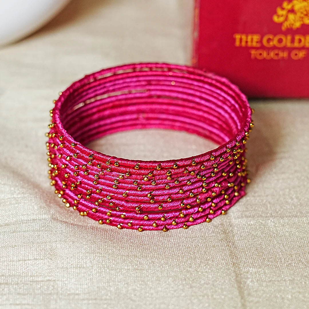 Metal Base with Premium Thread Work Bangles for Women & Girls (Pack of 12 Bangle)