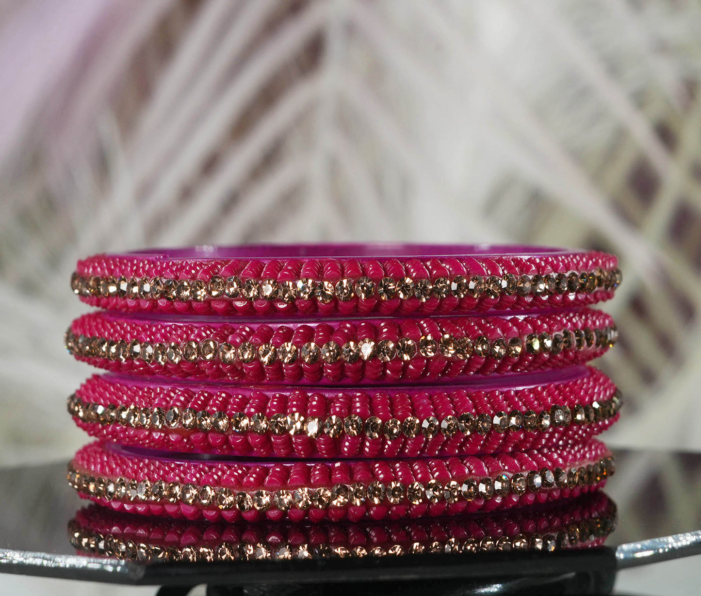 Glass Kada for Women & Girls Beads Studded Bangles for Ladies (Pack of 4 Kada)