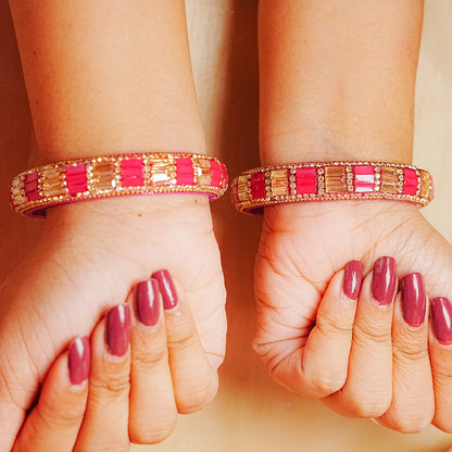 Designer Glass Kada Bangle with Stone & Beads Work for Women & Girls (Pack of 2)
