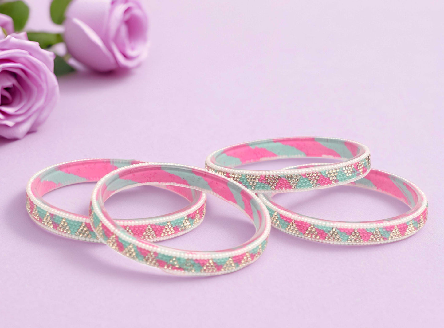 Handmade Multicolor Shade Glass Kada for Women & Girls (Pack of 4)