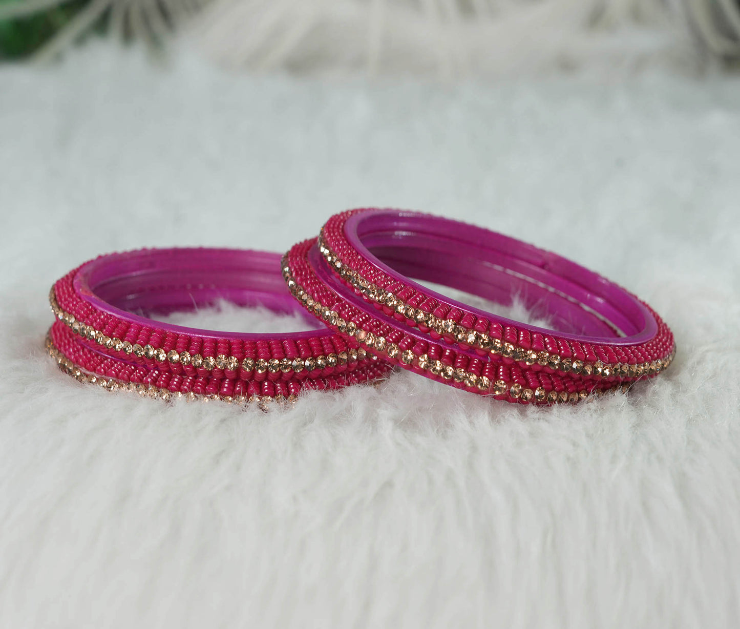 Glass Kada for Women & Girls Beads Studded Bangles for Ladies (Pack of 4 Kada)