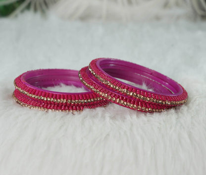 Glass Kada for Women & Girls Beads Studded Bangles for Ladies (Pack of 4 Kada)
