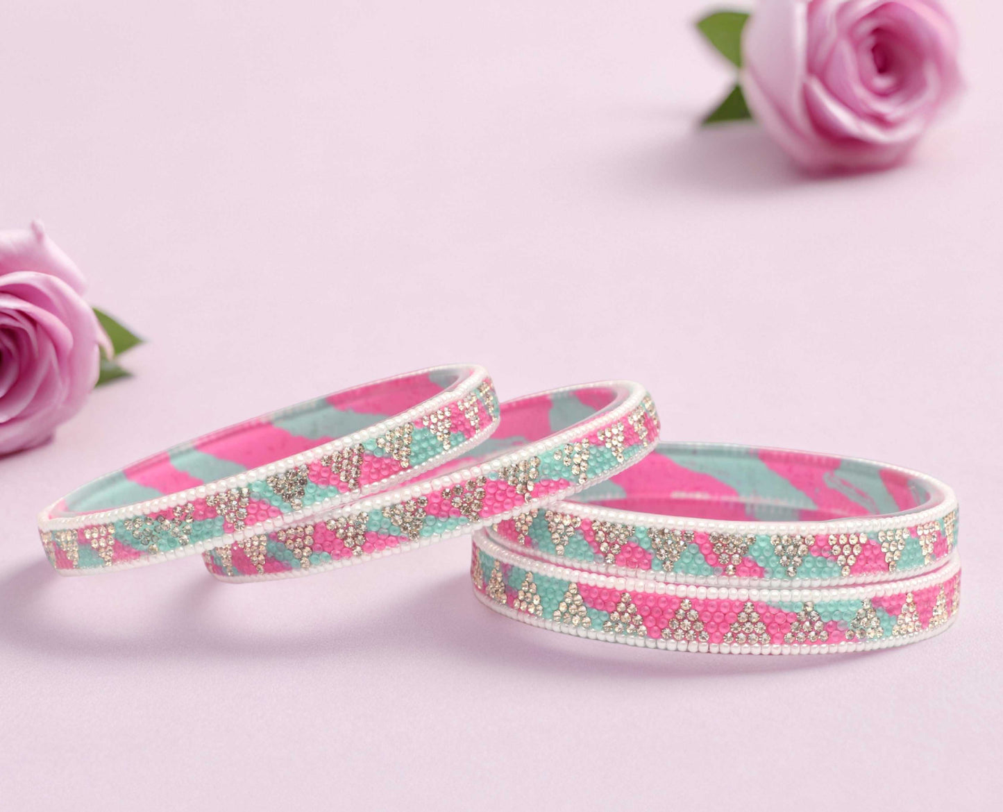 Handmade Multicolor Shade Glass Kada for Women & Girls (Pack of 4)