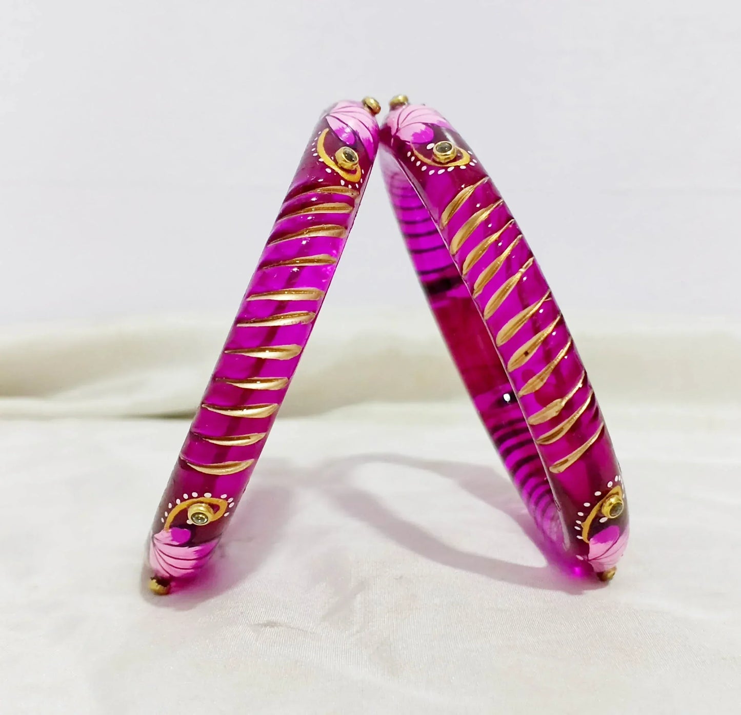 Handcrafted Lotus Printed Pattern Glass Kada for Women (Pack of 2) - The Golden Cascade