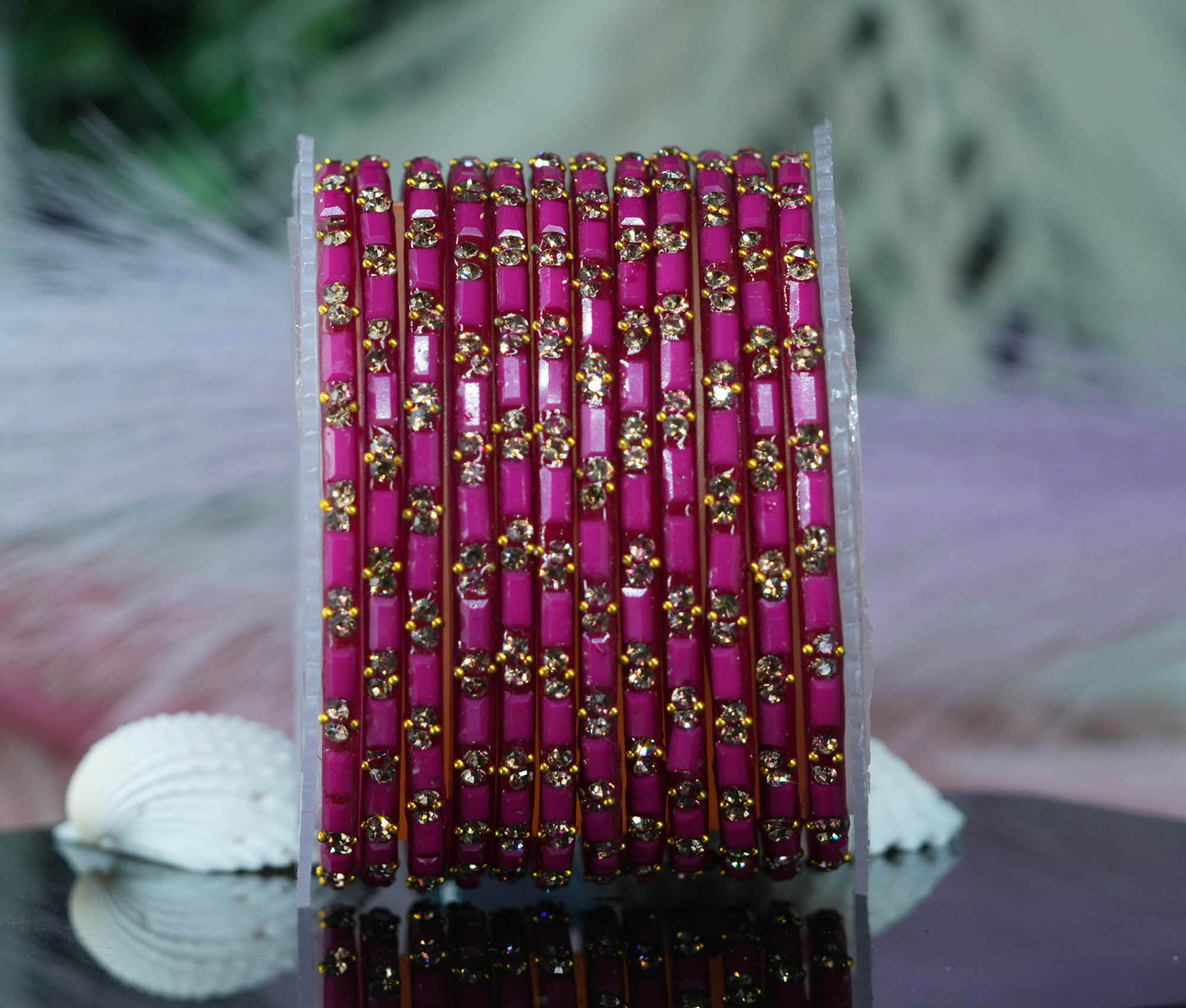 Multiple Color Glass Bangles with Beads Studded for Women & Girls (Pack of 12 Bangles)