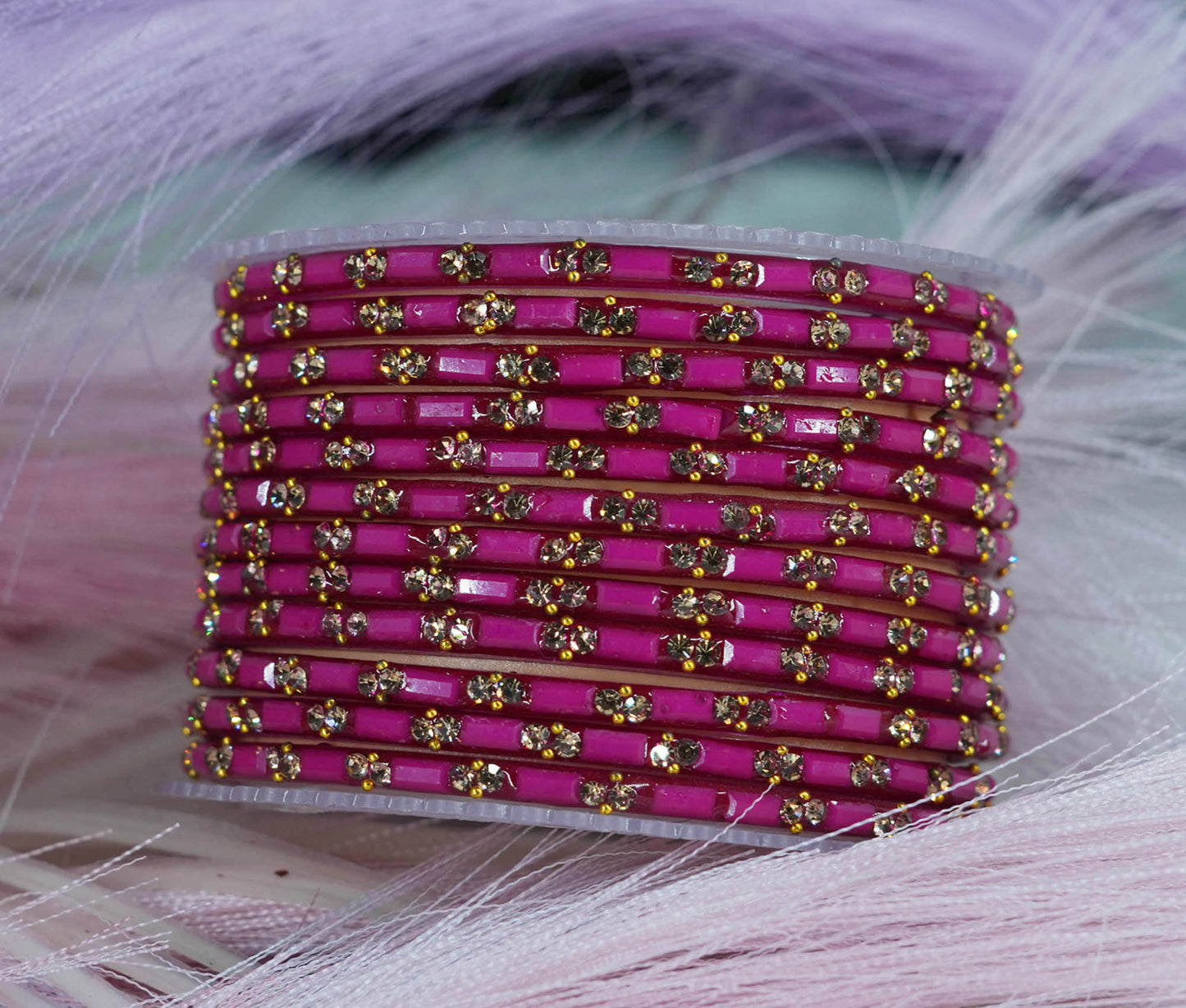 Multiple Color Glass Bangles with Beads Studded for Women & Girls (Pack of 12 Bangles)
