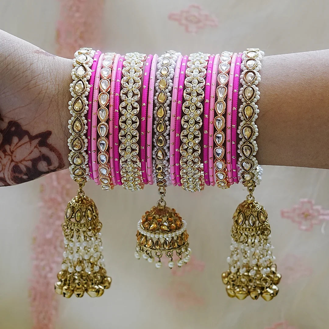 Premium Metal Bangles Set for Women | Ethnic Bridal Jhumki Set (Both Hands)