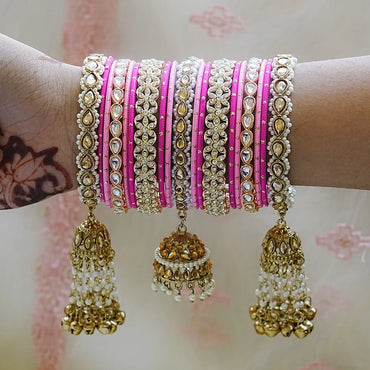 Premium Metal Bangles Set for Women | Ethnic Bridal Jhumki Set (Both Hands)