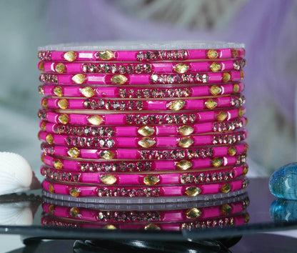 Multiple Color Glass Bangle with Stone Beads Work for Women & Girls (Pack 12 Bangles)