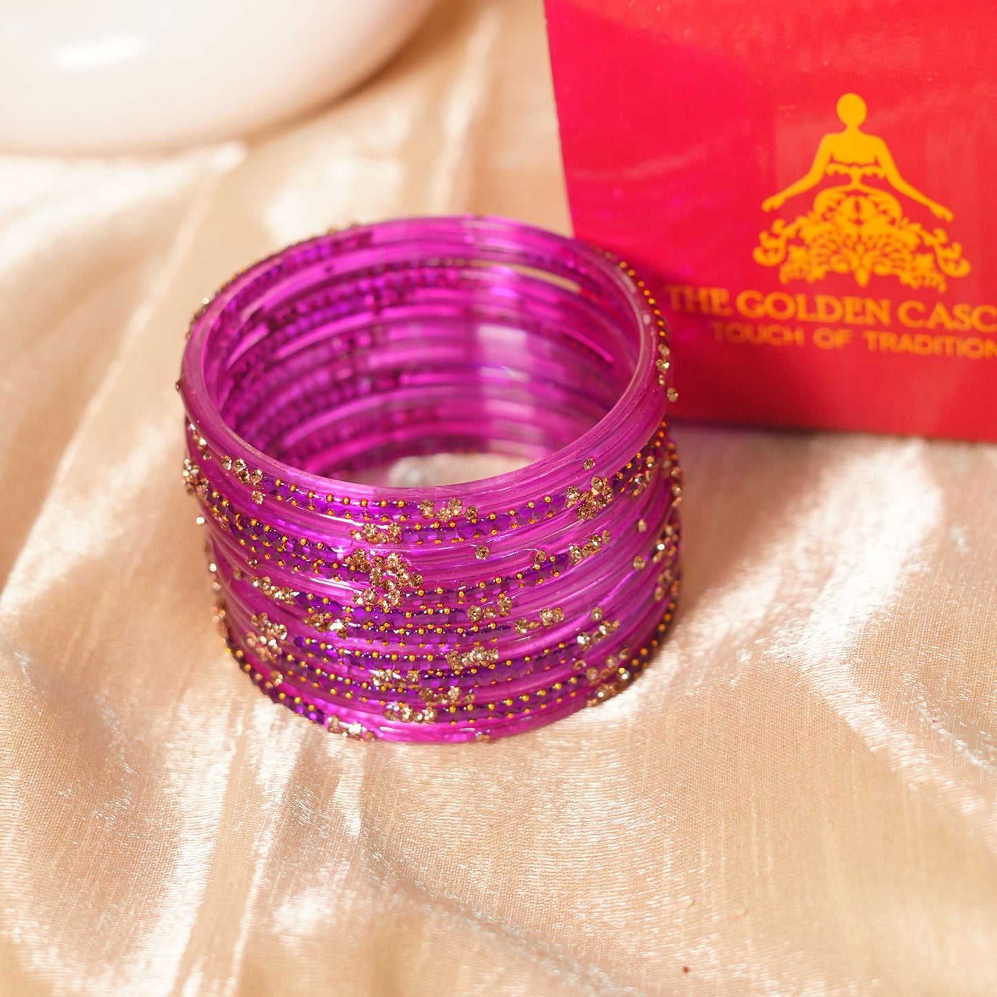Stylish Traditional Glass Bangle with Beads Studded for Women & Girls (Pack of 12 Bangles)