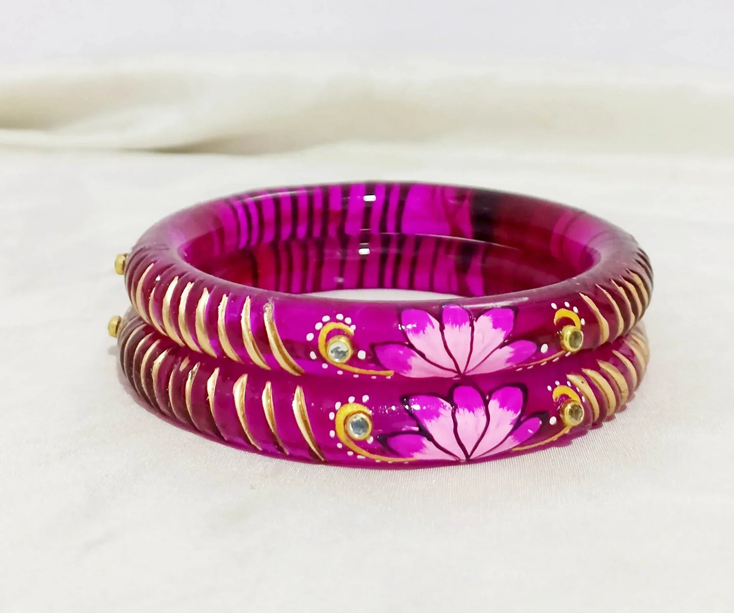 Handcrafted Lotus Printed Pattern Glass Kada for Women (Pack of 2) - The Golden Cascade