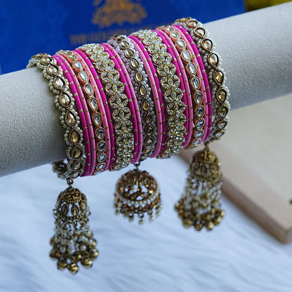 Premium Metal Bangles Set for Women | Ethnic Bridal Jhumki Set (Both Hands)