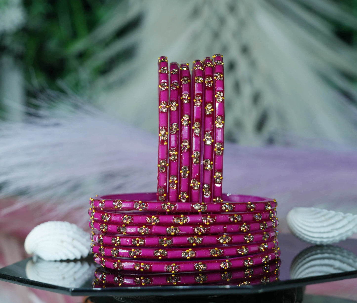 Multiple Color Glass Bangles with Beads Studded for Women & Girls (Pack of 12 Bangles)