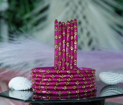 Multiple Color Glass Bangles with Beads Studded for Women & Girls (Pack of 12 Bangles)