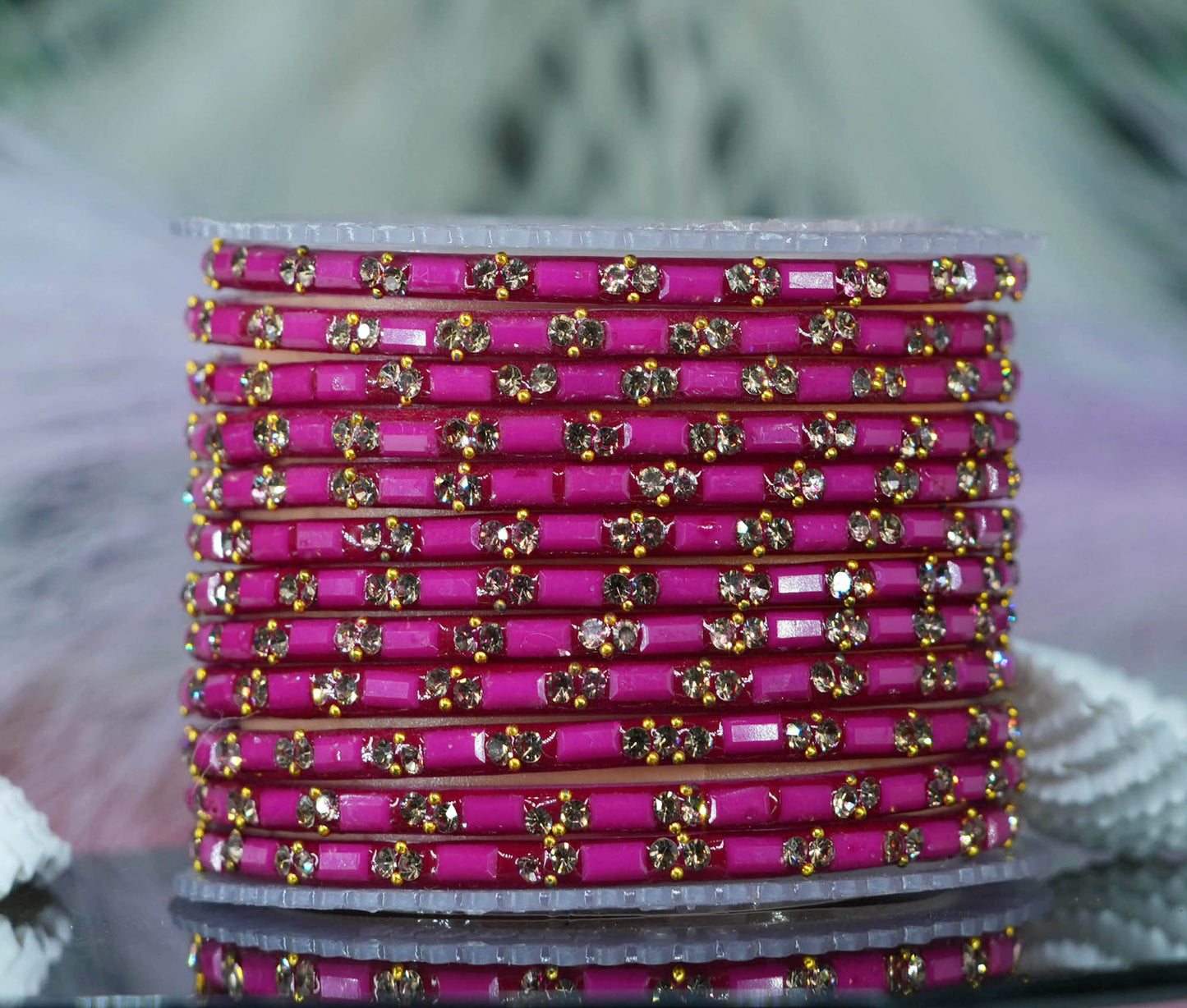 Multiple Color Glass Bangles with Beads Studded for Women & Girls (Pack of 12 Bangles)