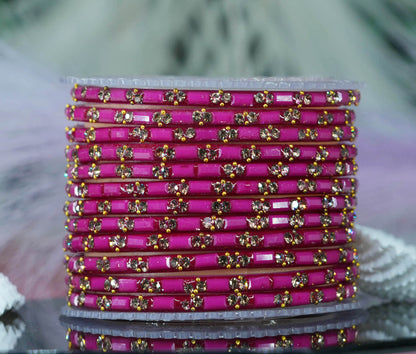 Multiple Color Glass Bangles with Beads Studded for Women & Girls (Pack of 12 Bangles)