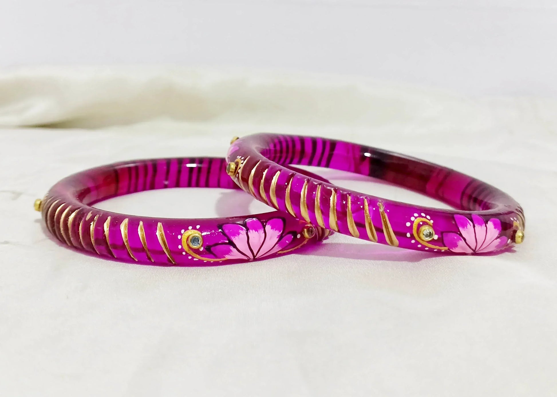 Handcrafted Lotus Printed Pattern Glass Kada for Women (Pack of 2) - The Golden Cascade