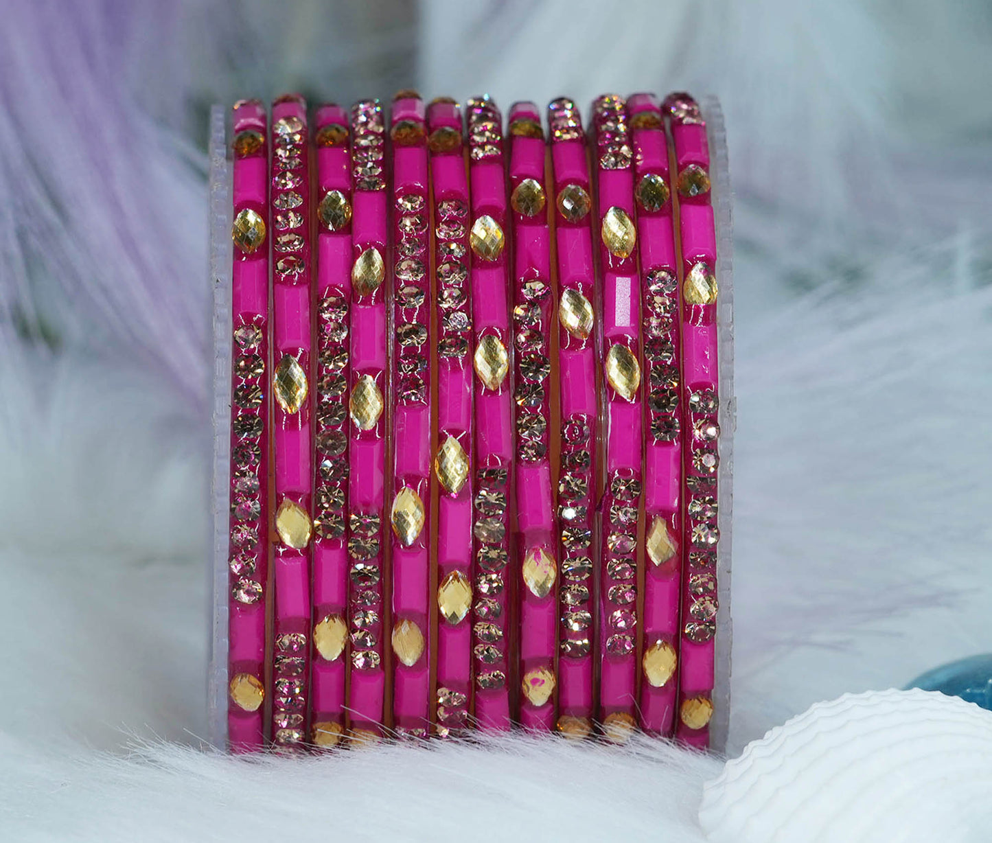 Multiple Color Glass Bangle with Stone Beads Work for Women & Girls (Pack 12 Bangles)