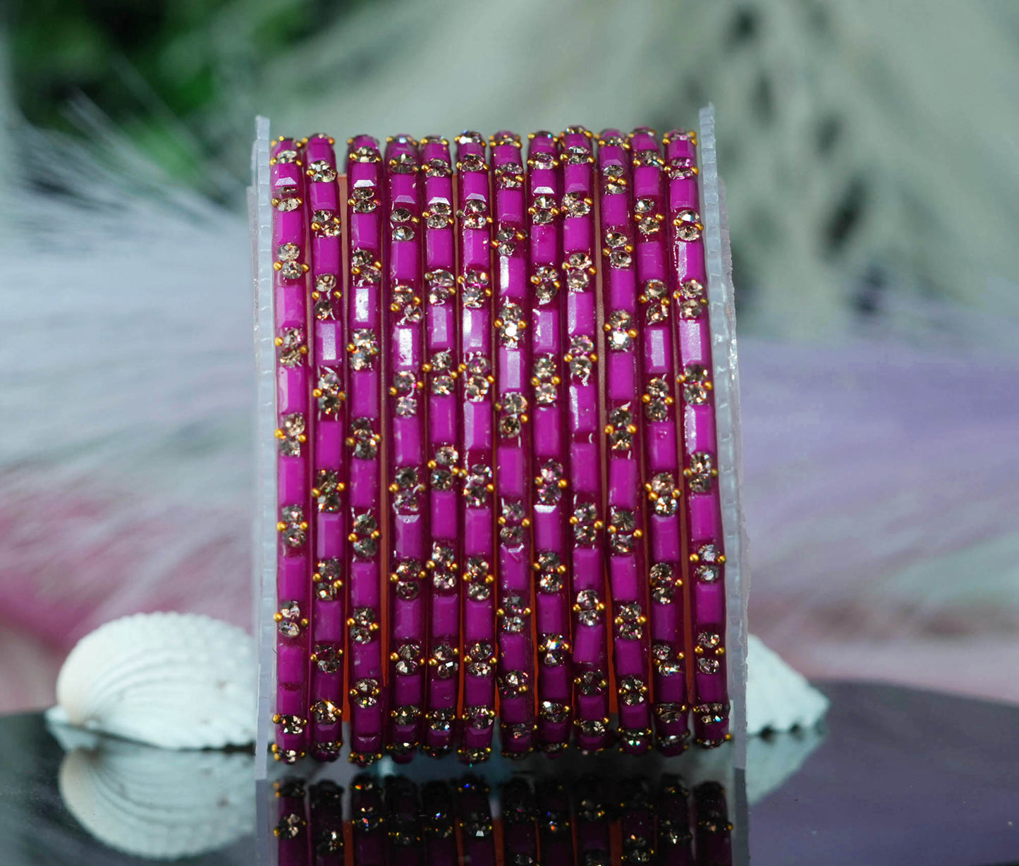 Multiple Color Glass Bangles with Beads Studded for Women & Girls (Pack of 12 Bangles)
