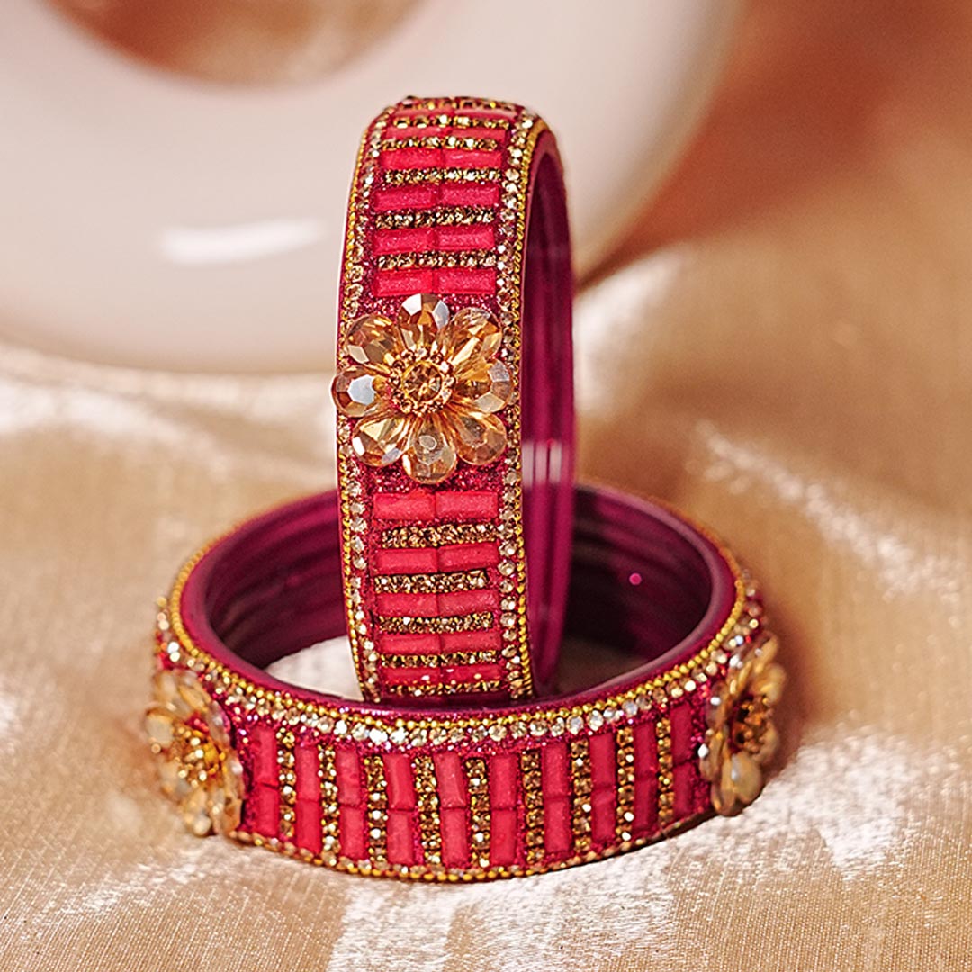 Glass Kada for Women & Girls – Elegant Flower Design (Pack of 2)