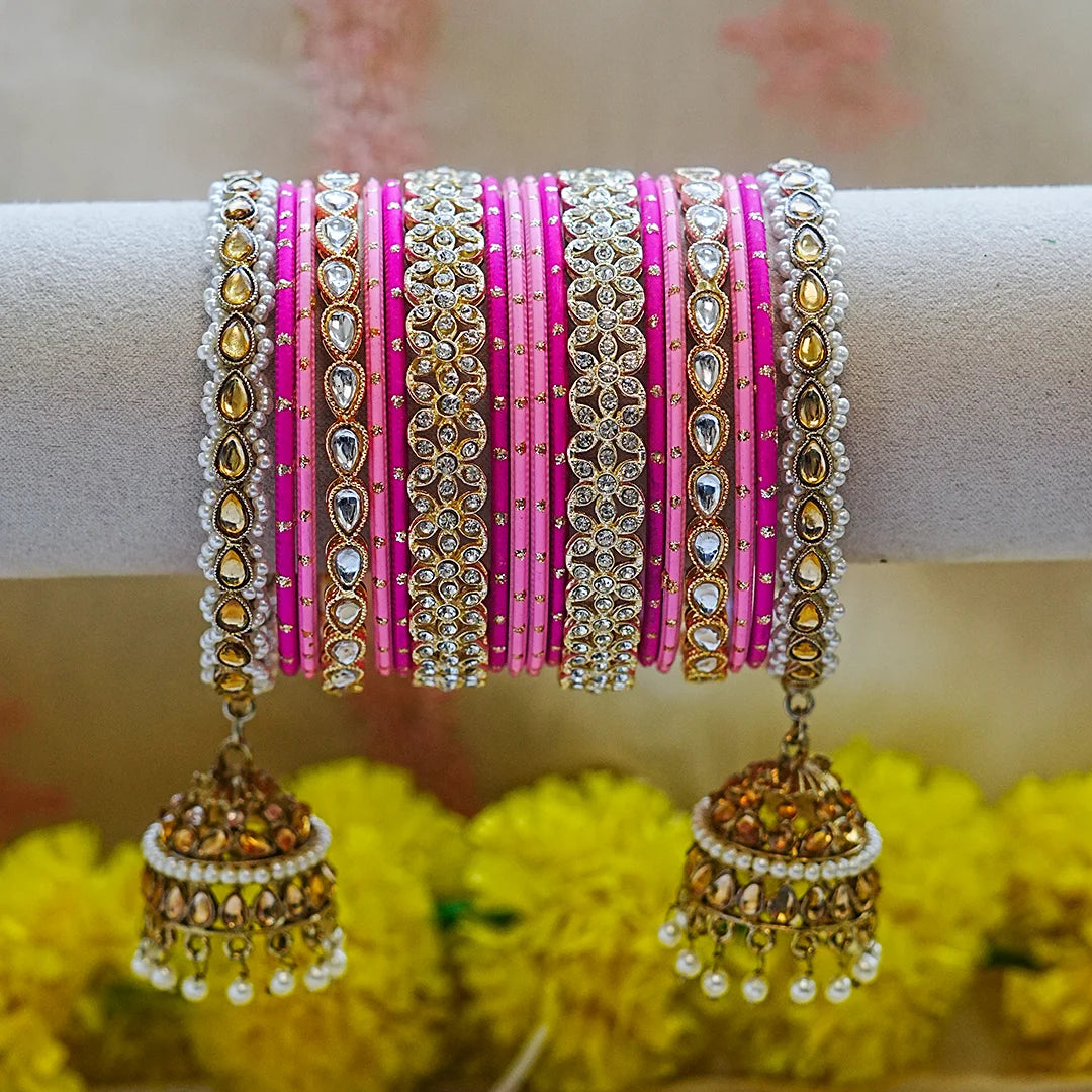 Traditional Metal Bangles Set for Women | Ethnic Bridal Jhumki Set (Both Hands)