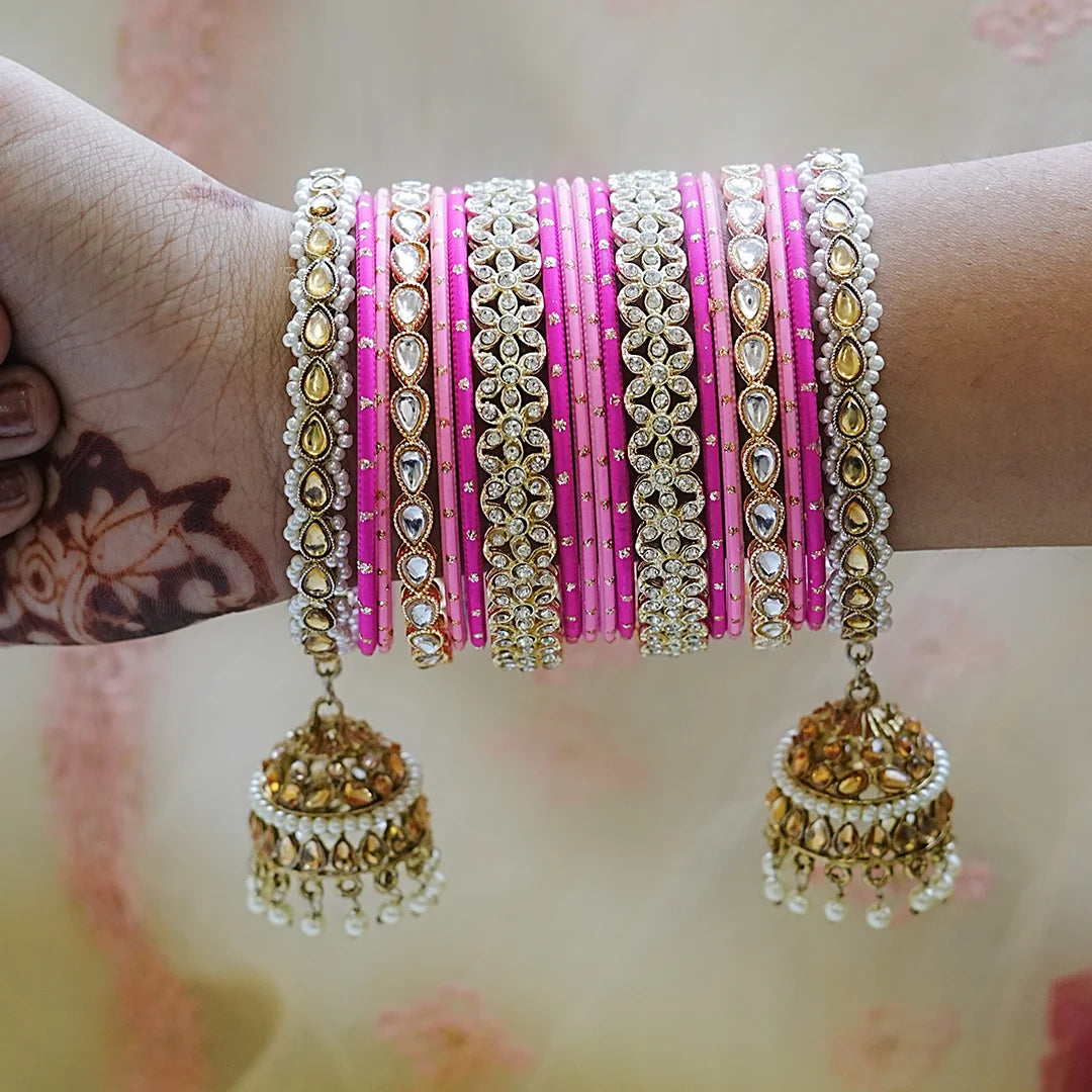 Traditional Metal Bangles Set for Women | Ethnic Bridal Jhumki Set (Both Hands)