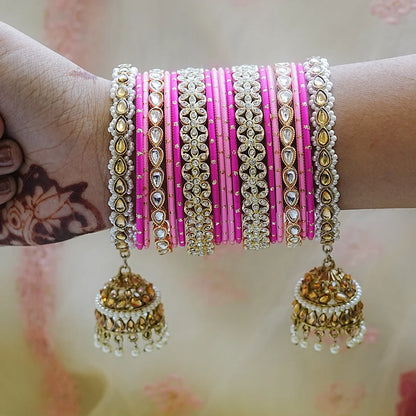 Traditional Metal Bangles Set for Women | Ethnic Bridal Jhumki Set (Both Hands)