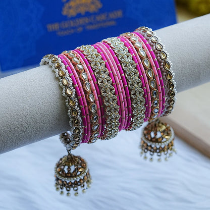 Traditional Metal Bangles Set for Women | Ethnic Bridal Jhumki Set (Both Hands)