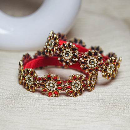 Premium Kundan Work Floral Thread Kada Bangle for Women & Girls (Pack of 2)