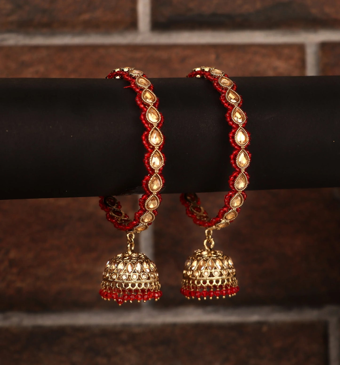 Traditional Kundan Studded Metal Kada with Jhumki for Women (Pack Of 2)