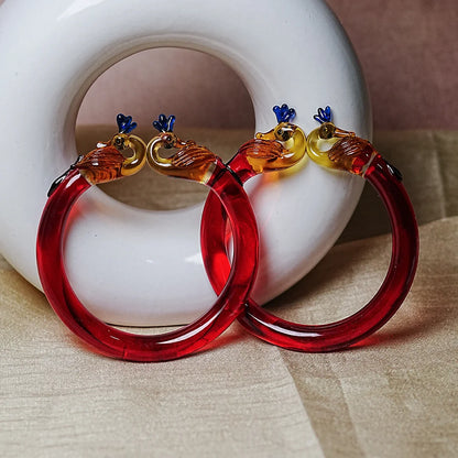 Traditional Peacock Design Glass Kada Bangle for Women & Girls (Pack of 2)