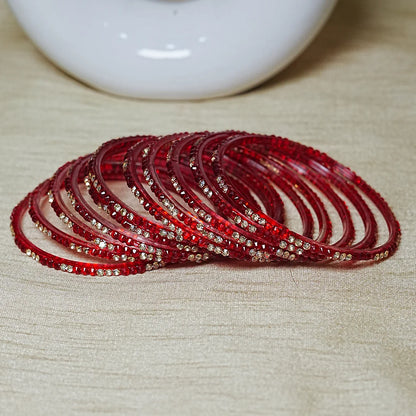 Traditional Indian Glass Bangles for Women with Stone Work (Pack of 12)