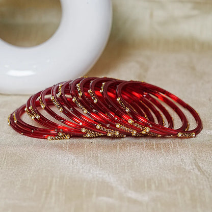 Premium Glass Bangles for Women | Zircon & Beads Work | Glossy Finish (Pack of 12)