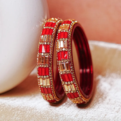 Designer Glass Kada Bangle with Stone & Beads Work for Women & Girls (Pack of 2)