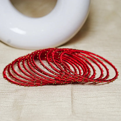 Metal Base with Premium Thread Work Bangles for Women & Girls (Pack of 12 Bangle)