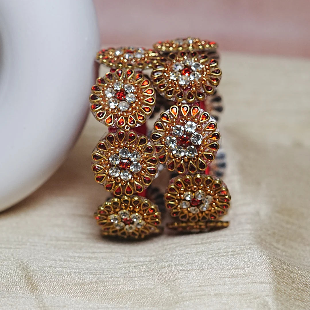 Premium Kundan Work Floral Thread Kada Bangle for Women & Girls (Pack of 2)