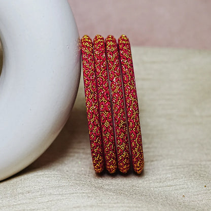 Golden Ball Studded Handcrafted Glass Kada Bangles for Women & Girls (Pack of 4 Kada)
