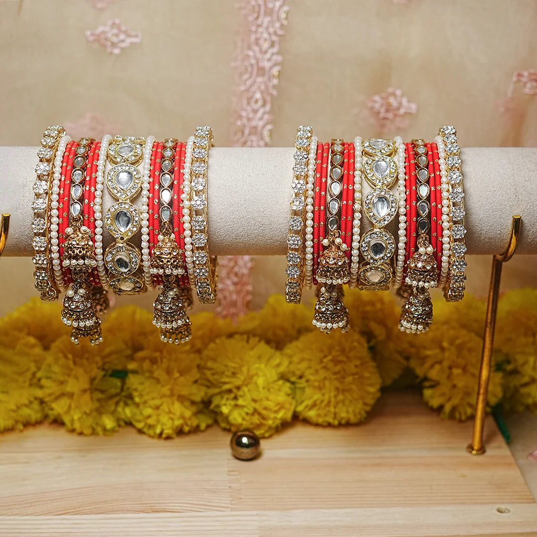 Traditional Bangles Set for Women & Girls | Kundan Work with Jhumki Latkan Kada