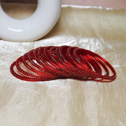 Traditional Gold Ball Studded Work Design Glass Bangles for Women (Pack of 12)