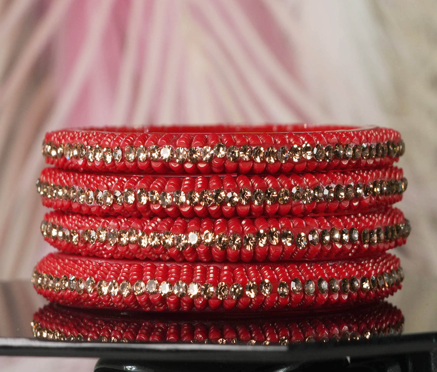 Glass Kada for Women & Girls Beads Studded Bangles for Ladies (Pack of 4 Kada)