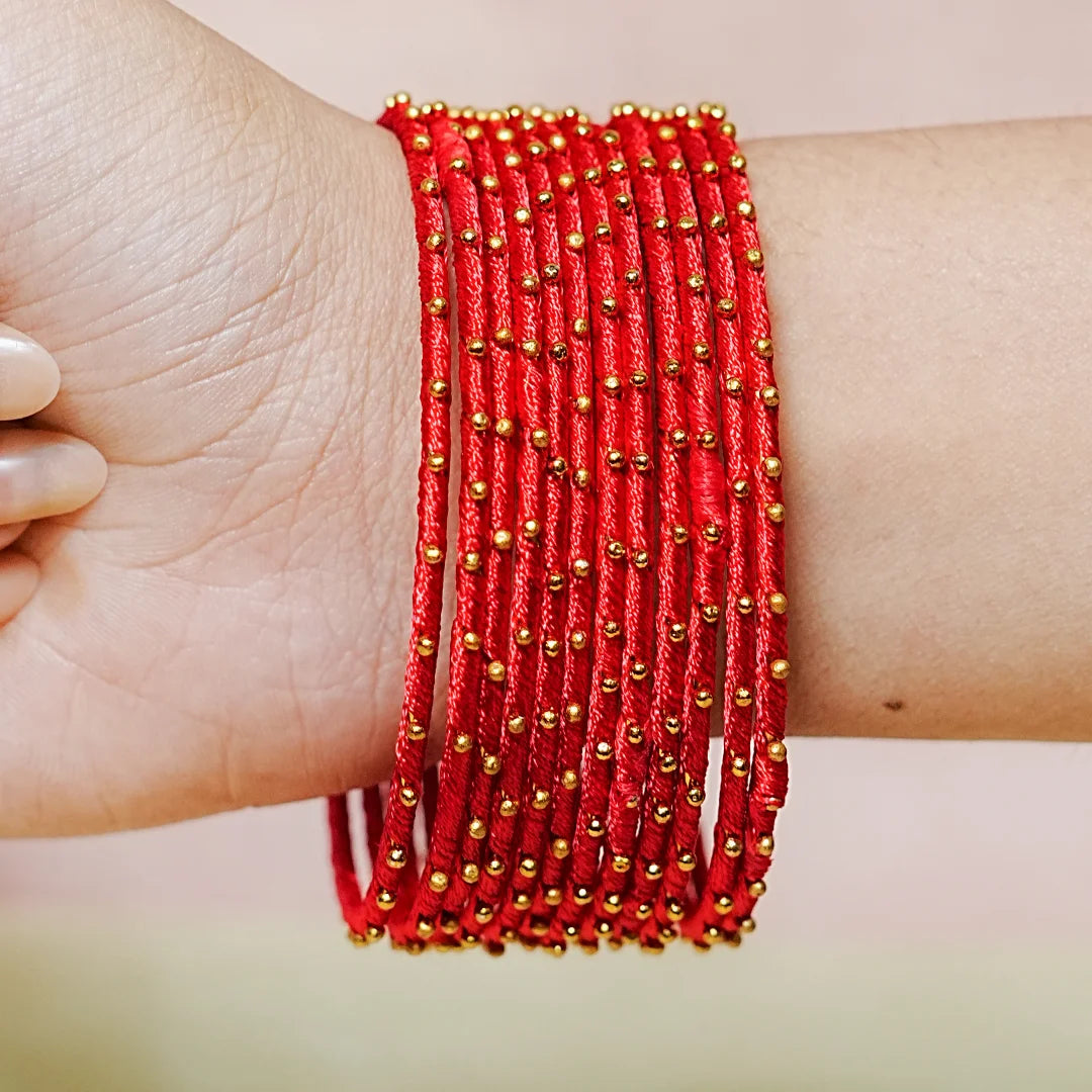 Metal Base with Premium Thread Work Bangles for Women & Girls (Pack of 12 Bangle)