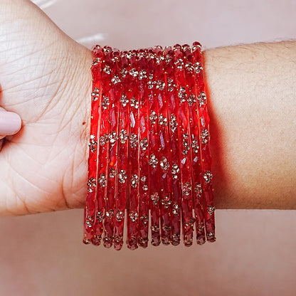 Designer Beads Work Glass Bangles for Women (Pack of 12 Bangle)