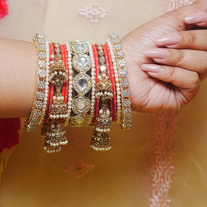 Traditional Bangles Set for Women & Girls | Kundan Work with Jhumki Latkan Kada