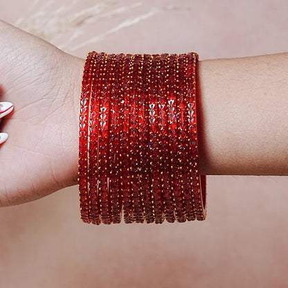 Traditional Gold Ball Studded Work Design Glass Bangles for Women (Pack of 12)