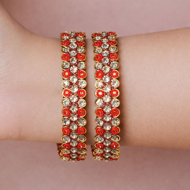 Traditional Glass Kada with Stone Work For Women (Pack of 2)