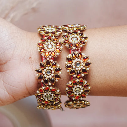 Premium Kundan Work Floral Thread Kada Bangle for Women & Girls (Pack of 2)
