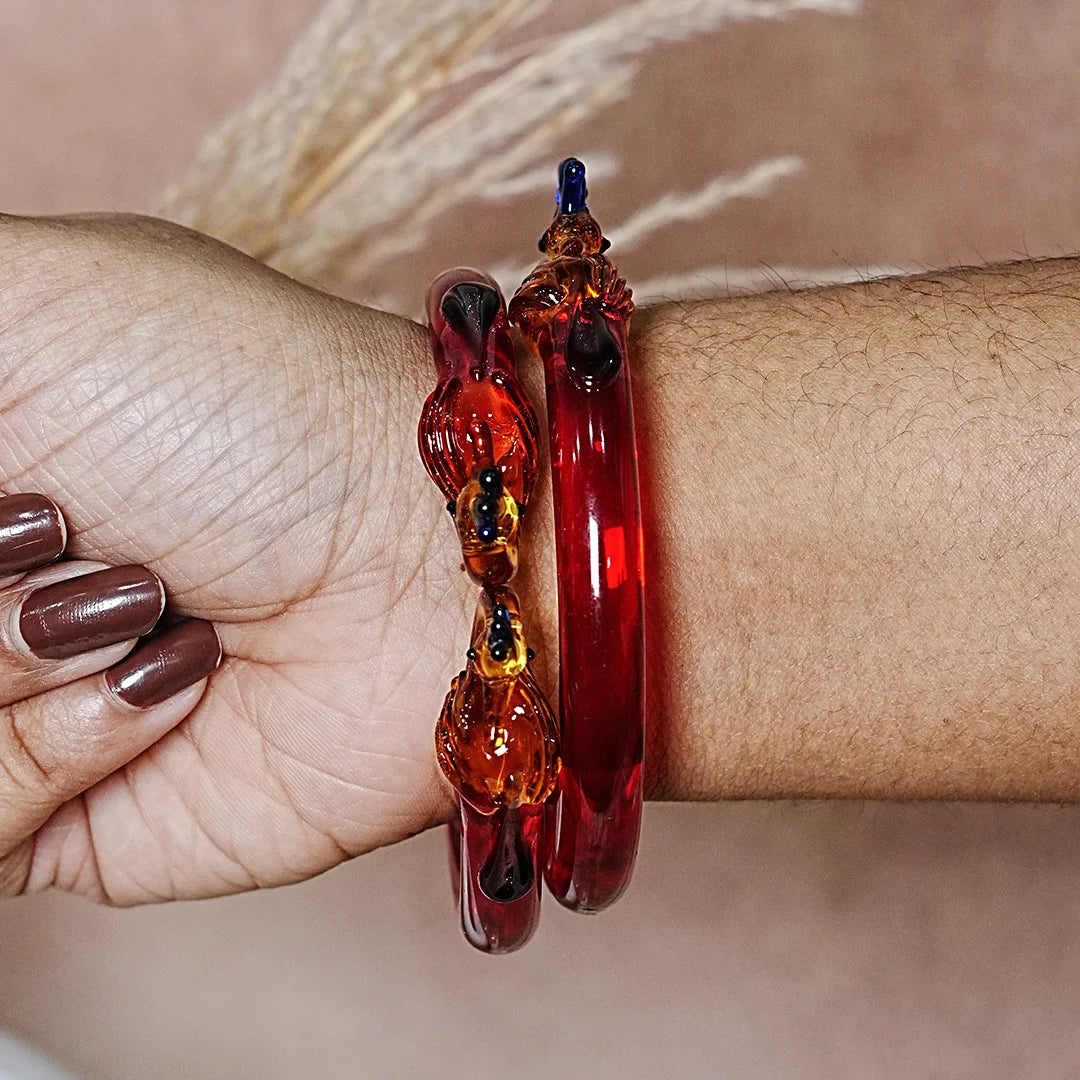 Traditional Peacock Design Glass Kada Bangle for Women & Girls (Pack of 2)