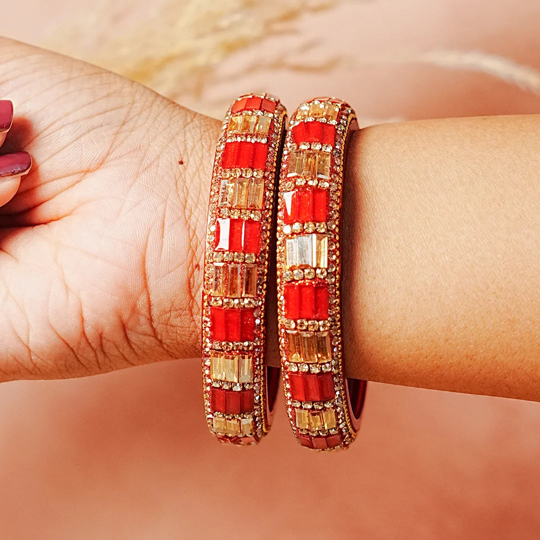 Designer Glass Kada Bangle with Stone & Beads Work for Women & Girls (Pack of 2)