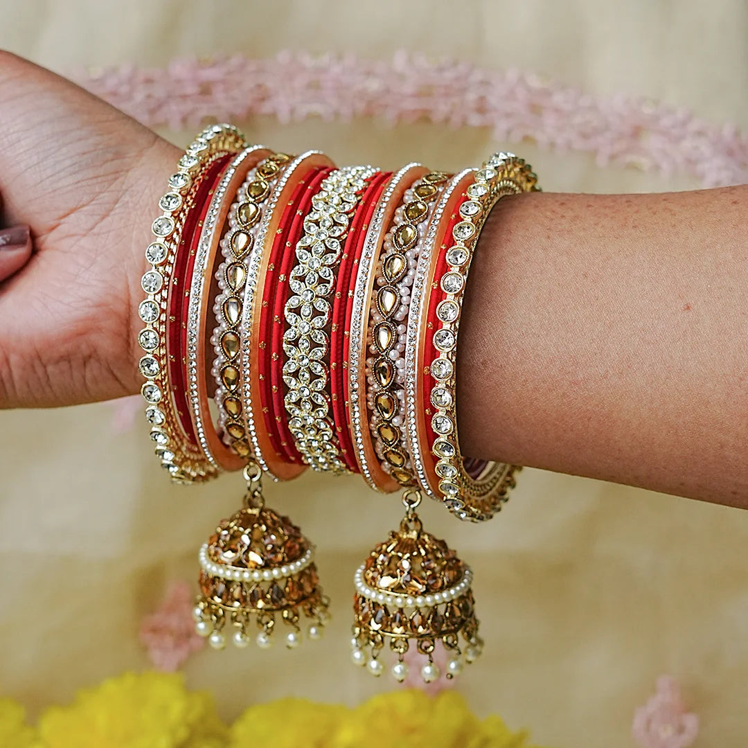 Designer Metal Bangles Set with Jhumki for Women (Both Hands)