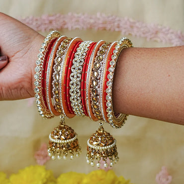 Designer Metal Bangles Set with Jhumki for Women (Both Hands)